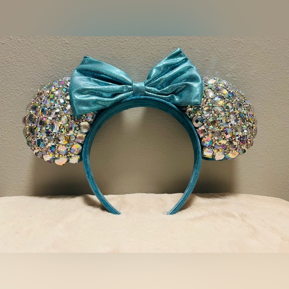 Disney Rhinestone Ears Blue Bow Handmade - Picture 4 of 5